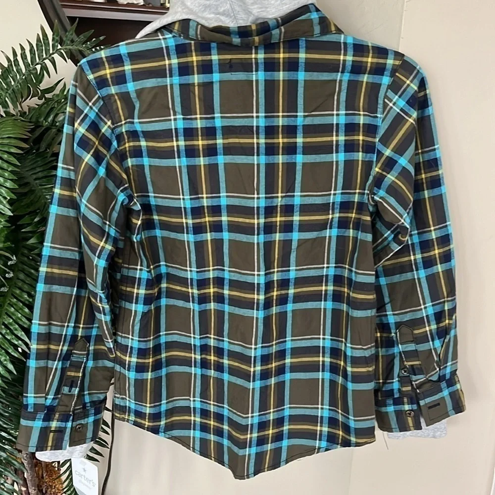 Brand New Carter’s Plaid Button Down Shirt Hooded Casual Cotton